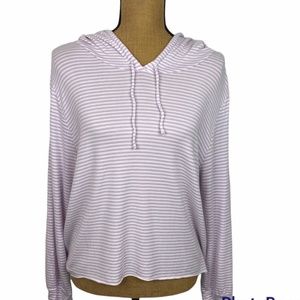 Eberjey Women Striped Pullover Hoodie Sweater Size M White/purple